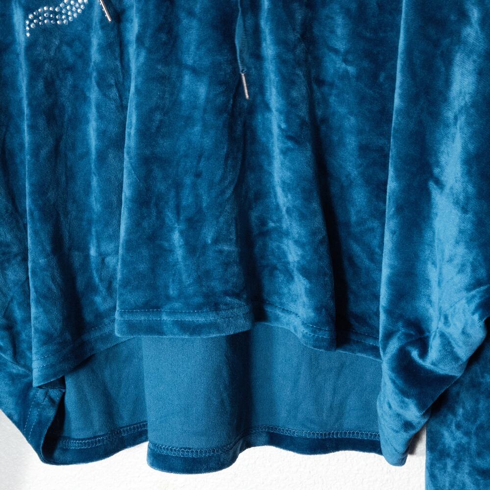 Juicy Couture Velour Cropped Hoodie Blue XL Y2K Bling Indie Sleaze - Picture 5 of 10